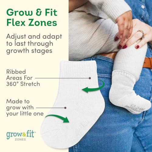 Fruit of the Loom Baby & Toddler Grow & Fit Flex Zones Cotton Stretch Crew Socks - Unisex, Girls, Boys (0-6 Months, White) — view 2