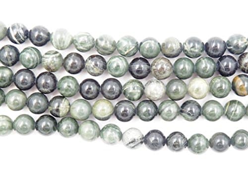 Malahill Gemstone Beads for Jewelry Making, Sold per Bag 5 Strands Inside, Green Sandalwood Fosill 8mm — view 2