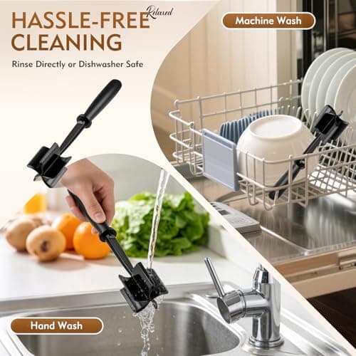 ZASZO Meat Masher, Ground Beef Chopper Tool with 5 Curve Blades & Ergonomic Non-Slip Handle, Nylon Hamburger Smasher Tool Heat Resistant Non Stick(Black) — view 5