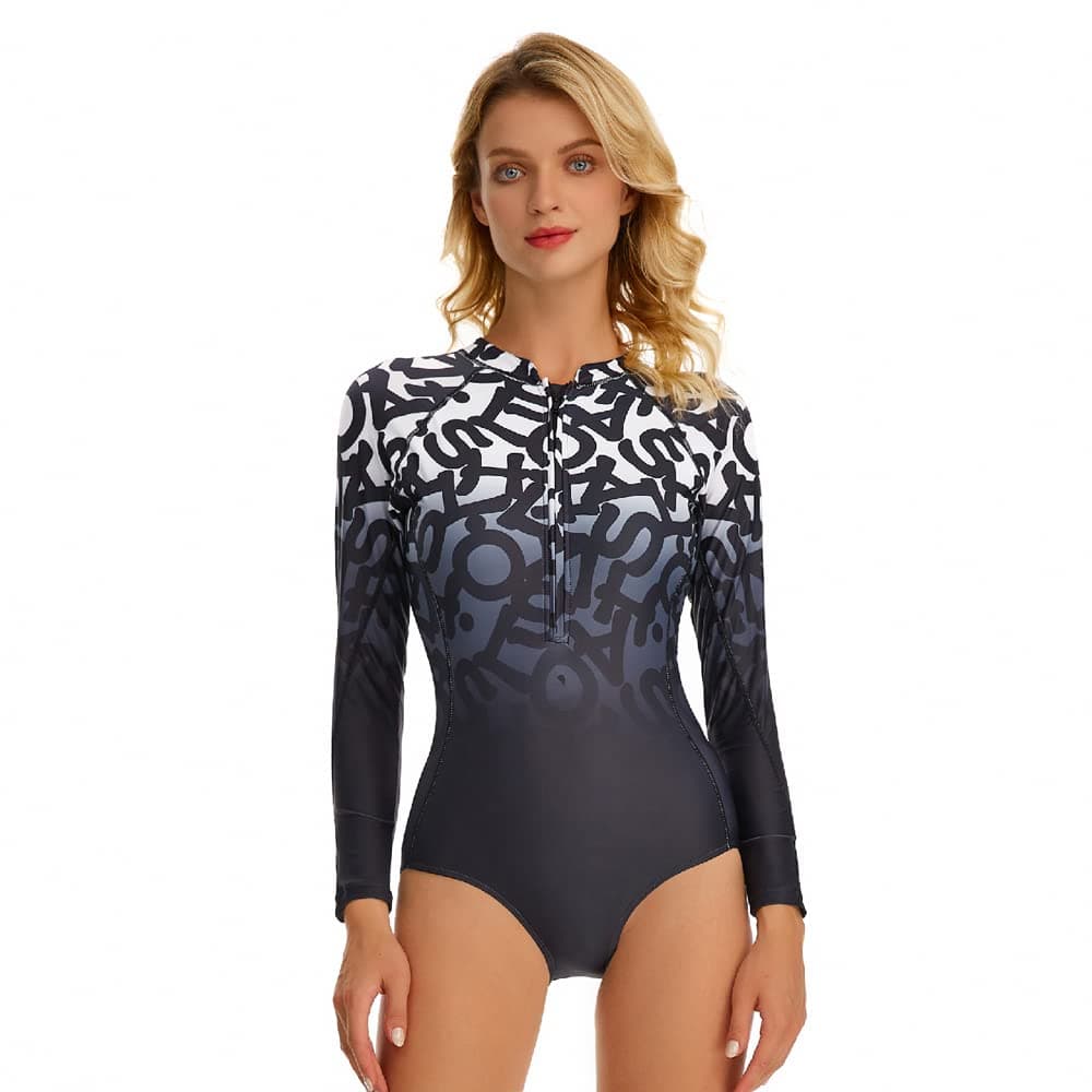 Ropa de Surf con Cremallera para Mujer Traje de Baño de Manga Larga Protectores contra Erupciones Recreativas de Una Pieza Traje de Baño — view 50