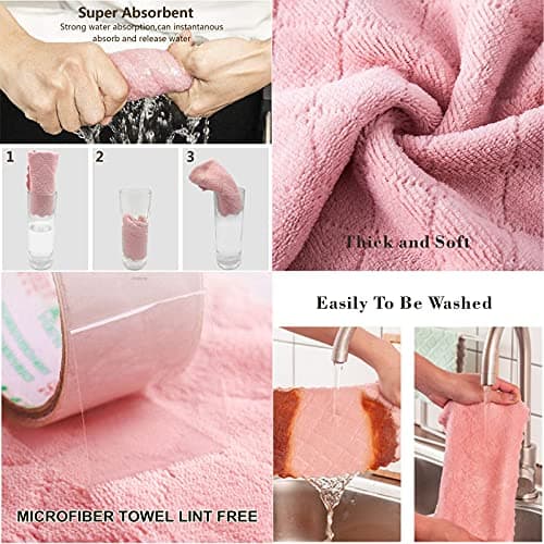 12 Pack Kitchen Towels Quick Dry Washcloths, Coral Velvet Dishtowels Multipurpose Reusable Dish Cloths, Soft Tea Towels Absorbent Cleaning Cloths Double-Sided Microfiber Towel Lint Free Cleaning Rags. — view 2