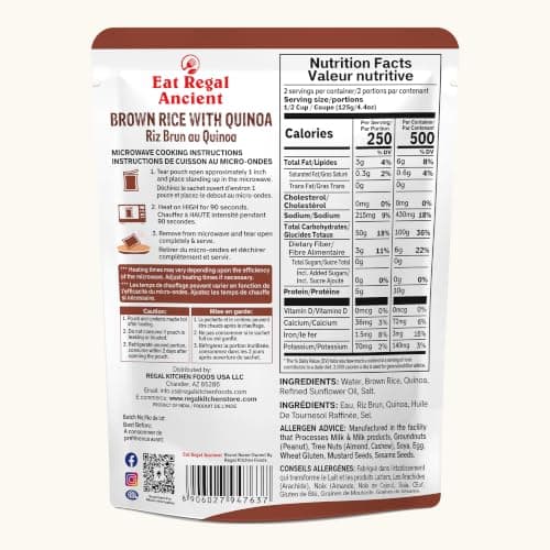 Eat Regal Brown Rice with Quinoa, Nutty & Wholesome, Always Fluffy, No Clump & No Kneading, Ready in 1.5 Minutes, 10g Protein 6g Fiber, Vegan Gluten-Free Non-GMO, 8.8 oz Pack of 6