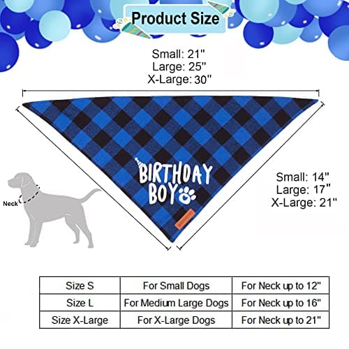 ADOGGYGO Dog Birthday Hat Bandana Set, Blue Plaid Boy Dog Bandana, X-Large — view 3