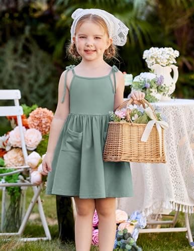 Arshiner Toddler Girl Summer Dress Boho Easter Casual Sleeveless Beach Sundress Sage Green 5-6 Years