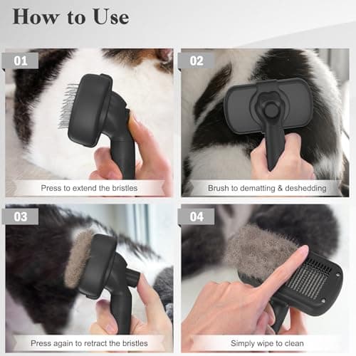 Swihauk Self Cleaning Slicker Brush for Dogs & Cats - Skin Friendly Deshedding and Grooming Brush for Haired Pets, Pet Supplies Accessory, Black — view 6
