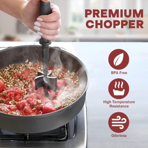 Meat Chopper, Hamburger Grinder, Premium Heat Resistant Smasher for Ground Beef, Burger Grinder Nylon Potato Mix Tool, Meat & Poultry Tenderizers-Black — view 4