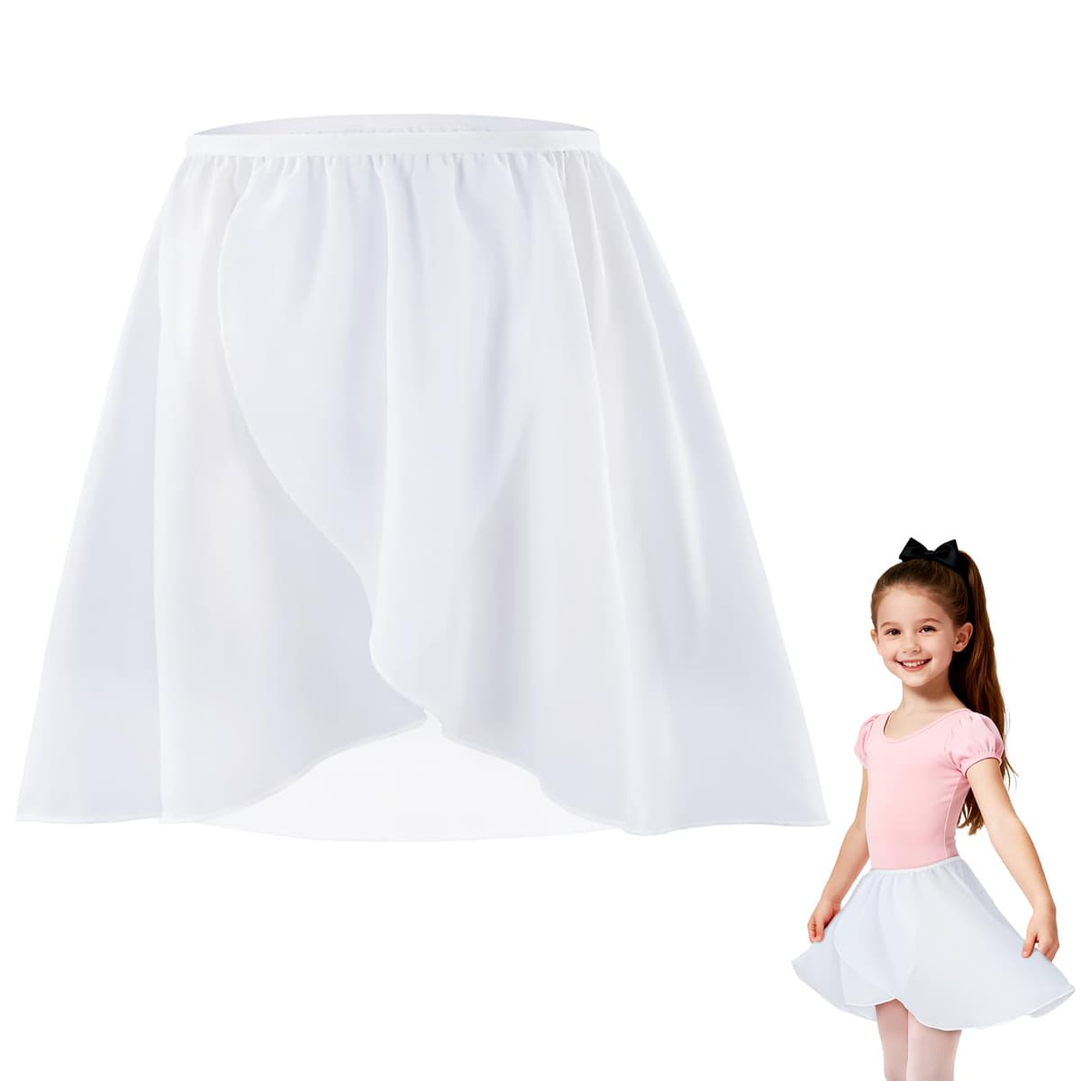 DiULi Falda de Danza Ballet para Niña, Falda Corta Gasa de Baile, Faldas Cruzada de Ballet, Faldas de Bailarina Niñas con Cintura Elástica para Patinaje Artístico, Gimnasia y Latino — view 10