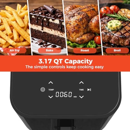 NEWBULIG Air Fryer, Compact Digital 3 Qt Airfryer with Nonstick Plate & Dishwasher Safe Basket, Quick Easy Meals, Features Auto Shutoff and Simple Touchscreen, Ideal for Small Spaces — view 2