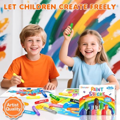 Ellinjan Tempera Paint Sticks For Kids, 24 Colors, Washable & Quick-Drying Twistable Solid Paint, Mess-Free Art Supplies for Drawing & Painting, Ideal Toddler Arts and Crafts Gifts — view 5