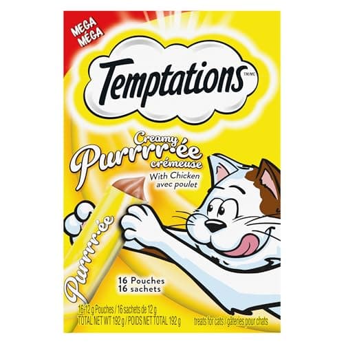 Temptations Creamy Puree Adult Lickable Cat Treats, Chicken Multi Pack, 16 Pouches, 192g