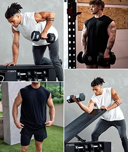 Holure 3 Pack Men's Gym Tank Tops Workout Sleeveless T-Shirts Athletic Muscle Tank Training Bodybuilding Shirts Black/Grey/Green XXL — view 5