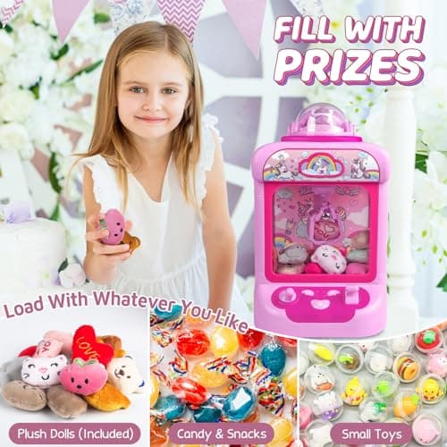 Marlrin Claw Machine for Kids, Mini Vending Machine Girls Unicorn Toys, Candy Grabber Prize Dispenser with Sound & 20 Mini Plush Toys, Electronic Arcade Game Indoor Toy for Home Party Birthday Gifts — view 4
