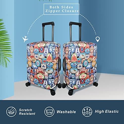 Explore Land Travel Luggage Cover Suitcase Protector Fits 31-32 Inch Luggage (Landmark Sticker, XL)