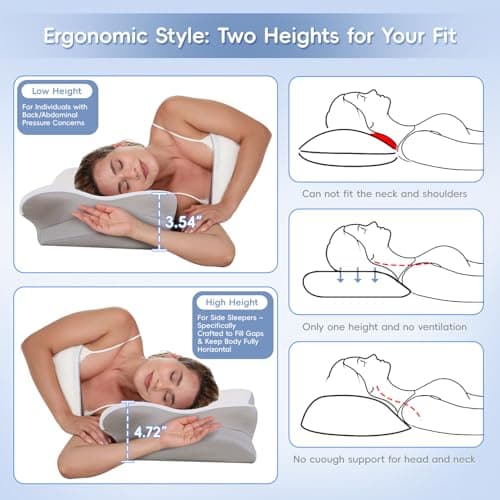 Missleep Cervical Neck Pillow,Memory Foam Pillows for Relieving Neck and Shoulder Pain, Neck Support Pillow for Side Sleepers, 2 Heights Ergonomic Pillow with Breathable Ice Silk Cover White — view 3