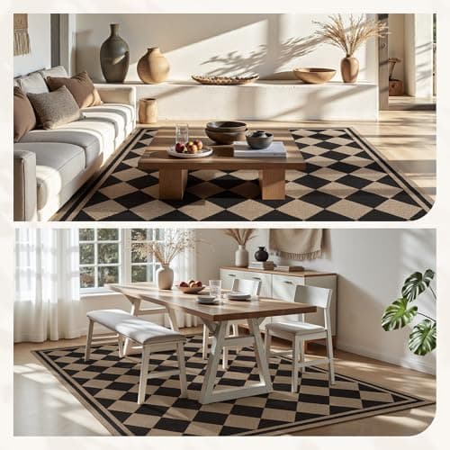 Easy Jute Indoor Outdoor Rug-Area Rug Farmhouse Patio Outdoor Carpet-Backyard Patio Porch Rug Easy Cleaning High Traffic Pet Friendly Non Shedding Black 4x6 FT — view 2