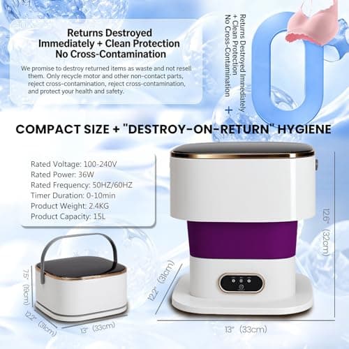 Portable Washing Machine Mini Washer for Apartments - Compact, Foldable Countertop Clothes Washer & Dryer Combo, Small Lavadora Portatil, Handheld Laundry Machine (Purple) — view 4