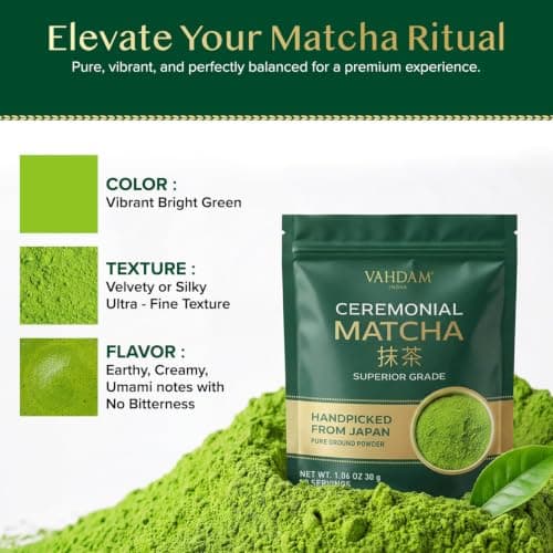 VAHDAM Ceremonial Matcha Green Tea Powder 1.6 oz | Certified Ceremonial Grade Japanese Matcha | Handpicked from Uji, Japan | Smooth & Balanced Taste — view 4