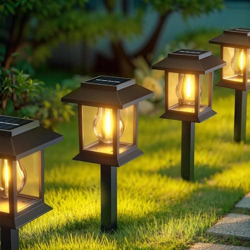 Solar Lights Outdoor Garden Decorations 4 Pack Pathway Lights Waterproof Auto On/Off Solar Garden Stake Lights for Landscape Path Yard Patio Driveway Walkway Décor