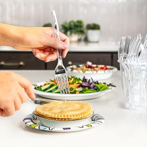 Amazon Basics Disposable Clear Plastic Cutlery Set, Premium Quality, Strong, 192 Count, Large Combo Pack Forks, Spoons and Knives — view 4