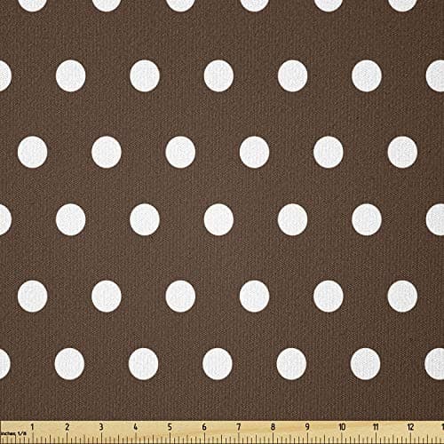 Lunarable Brown Fabric by The Yard, Nostalgic White Polka Dots on Dark Background Contrast Classic Vintage Elements, Stretch Knit Fabric for Clothing Sewing and Arts Crafts, 3 Yards, Dark Brown White