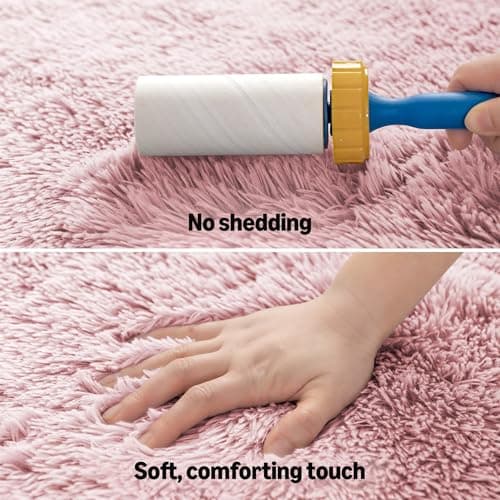 Amazon Basics Fluffy Washable Round Area Rug, Circle Shaggy Carpet for Living Room, Bedroom, Nursery, 4'R, Pink — view 3