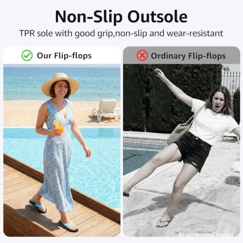 Flip Flops Women for Arch Support Summer Beach Thong Sandals Black Size 8 — view 4