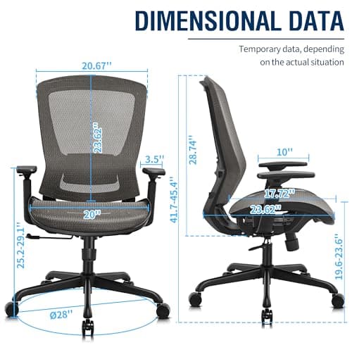ELABEST T96 Mesh Office Chair,Ergonomic Computer Desk Chair,Sturdy Task Chair- Adjustable Lumbar Support & Armrests,Tilt Function,Comfort Wide Seat,Swivel Home Office Chair — view 2