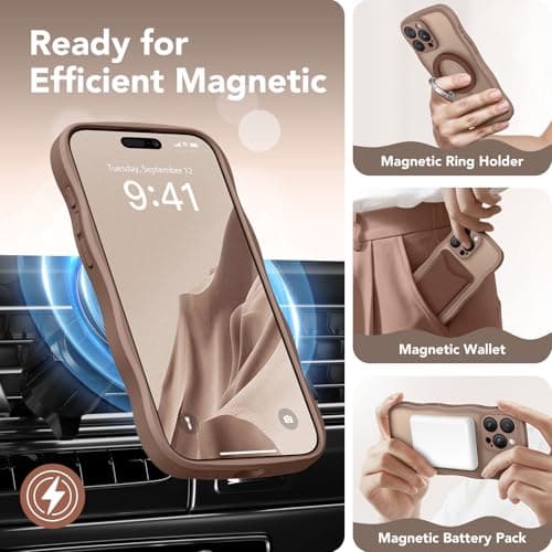 CAPRARO for iPhone 16 Pro Case for Women Girls, Upgraded [Full Camera Protection] [Compatible with MagSafe] Cute Wave Translucent Matte Phone Case for iPhone 16 Pro, Brown — view 2