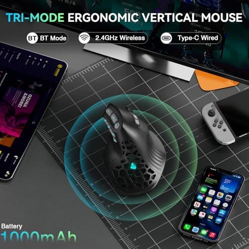 SOLAKAKA E9 PRO Vertical MMO Gaming Mouse with 8K Dongle- 36000 DPI PAW3395 Sensor,8,000Hz Polling Rate,Tri-Mode Ergonomic Wireless Mouse with 10 Side Buttons,RGB Mouse for PC/Mac - Black — view 5