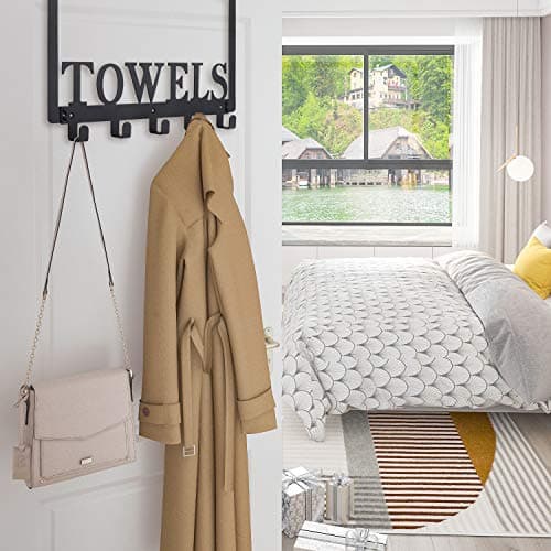 Kuhome Over The Door Hooks, Towel Holder for Bathroom, Door Mount Towel Rack Towel Hooks for Bedroom Beach Towels Bathrobe Wall Mount Hang on The Door Cabinet Cupboard Metal Sandblasted (Black) — view 3