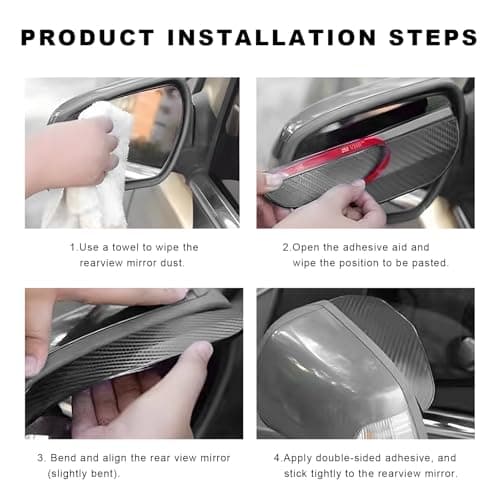CCHRN 2 PCS Car Mirror Rain Visor Eyebrows, Waterproof PVC Auto Rear View Mirror Rain Protectors, Rainproof Side Mirrors Visor Guards Eyebrow Covers for Most Cars Trucks SUVs (Carbon Fiber) — view 4