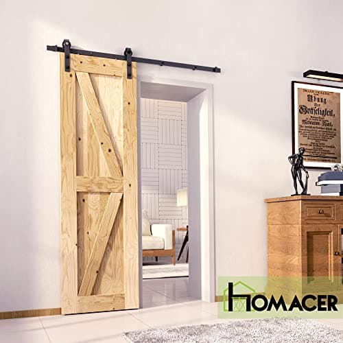 Homacer 5-in-1 Design Solid Natural Pine Wood Barn Door, 24in Wide 84in High, Unfinished and Unassembled, with Pre-drilled Holes for Easy Assemble and Pre-routed Floor Guide Groove, Interior Only — view 2