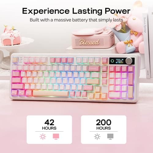 EPOMAKER TH99 PRO 96% Mechanical Keyboard with Screen & Knob, 10000mAh, 2.4Ghz/BT, Hot Swap, Custom Driver, RGB Backlight, PBT Keycap, Wireless Gaming Keyboard for PC/Mac (Pink, Sea Salt Silent) — view 3