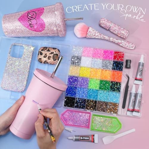 LOTWOW 40000 Pcs Resin Jelly Rhinestones Kit, 30 Colors 3mm Flatback Rhinestones with 4 Pcs B7000 Jewelry Glue & Tools, All-in-One Bedazzling Kit for DIY Arts & Crafts Gifts — view 3