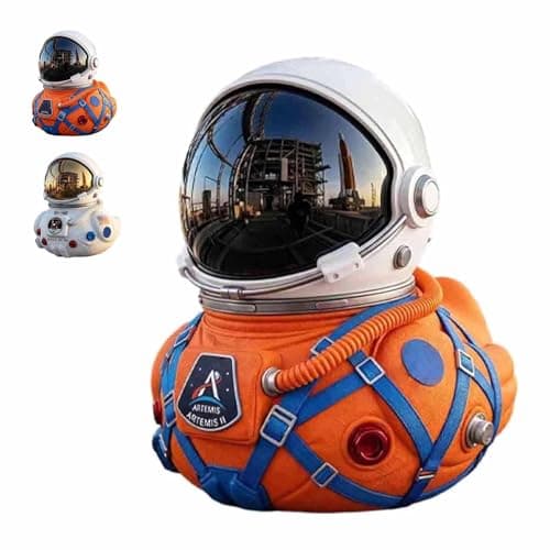 Mission Moon Launch Commemorative Astronaut Duck, Astronaut Duck Sculpture Figurines, White & Silver Spaceman Sculpture Figurines for Space Loves Office and Room Decor (1pcs)
