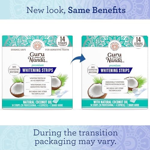 GuruNanda Teeth Whitening Strips Kit - 7-Day Treatment with Non-Slip, Dry Strip Technology - Whitening Designed with Care for a Brighter Smile
