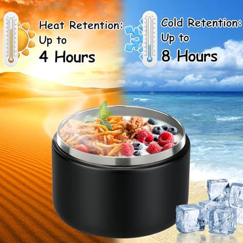 Pawtong 12oz Insulated Vacuum Food Jar with Buckle Lid Wide Mouth Soup Thermo for Hot Food Kids Leakproof Stainless Steel Lunch Container- Black- 1Pack — view 3