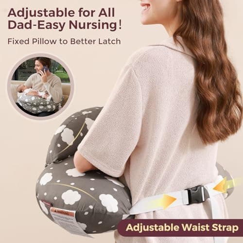 Momcozy Nursing Pillow for Breastfeeding, Original Plus Size Breastfeeding Pillows for More Support for Mom and Baby, with Adjustable Waist Strap and Removable Cotton Cover, Grey — view 3