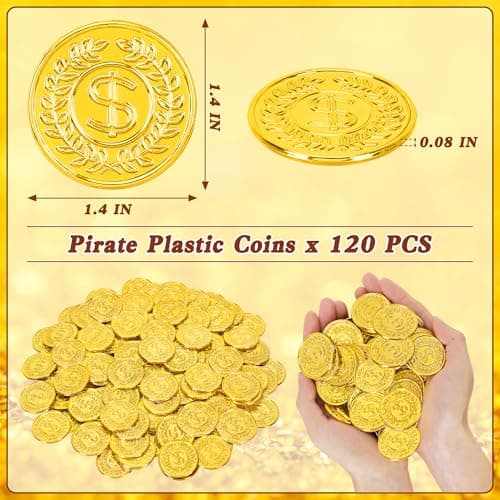 120PCS Gold Coins 1.4in Plastic Fake Pirate Treasure Coins Party Supplies