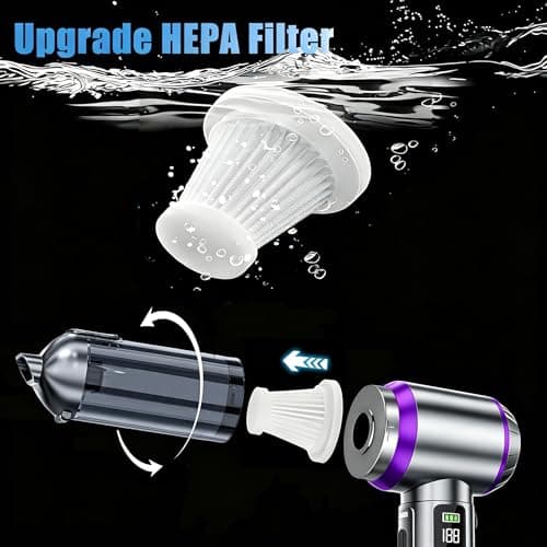 Handheld Car Vacuum Cordless with Air Duster, 30-Min Runtime 20000Pa Suction, Portable Rechargeable Small Handheld Vacuum for Car Detailing Interior Cleaning Pet Hair,Silver&Purple — view 4