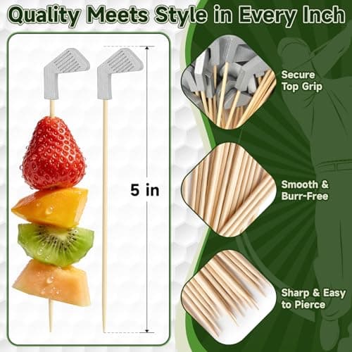 Golf Cocktail Picks, 4.7 IN Fancy Toothpicks for Appetizers, Wooden Fruit Skewers Bamboo Food Sticks for Sandwich, Masters Golf Themed Party Decorations Supplies Drinks Decor Charcuterie Accessories