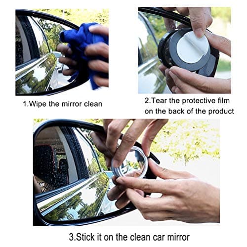 SUMAJU 2 Pcs Blind Spot Mirrors, 360°Rotate Round HD Glass Adjustable Automotive Stick-on Convex Side View Spot Mirror for Universal Cars(Black) — view 5