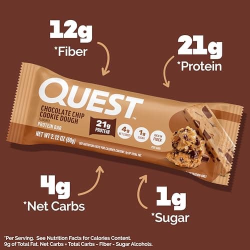 Quest Nutrition Chocolate Chip Cookie Dough Protein Bars, High Protein, Low Carb, Gluten Free, Keto Friendly, 12 Count — view 2