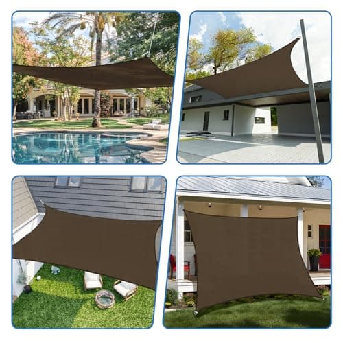 TANG 16' x 16' Sun Shade Sail Rectangle Outdoor Canopy UV Block Sunshades for Patio, Square Shade Cloth for Backyard Porch Deck Garden Pergola Cover, Brown