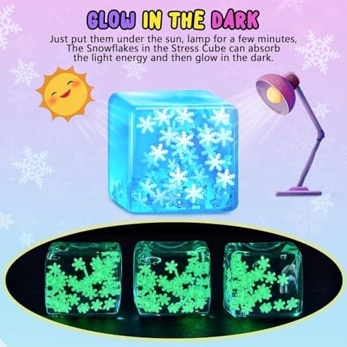 Squishy Fidget Toys Stress Cube - Squeeze Toys Stress Balls for Adults Slow Rising Squishies Glow in The Dark Snowflakes Sugar Sensory Toys for Kids with Autism Fidgets for Classroom Prize Toys — view 3