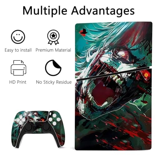 PlayVital Full Set Skin Sticker for ps5 Slim Console Digital Edition (The New Smaller Design), Vinyl Skin Decal Cover for ps5 Controller & Headset & Charging Station & Media Remote - Raging Zombie — view 2