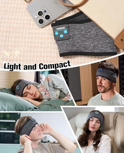 Voerou Sleep Headphones, Bluetooth 5.4 Headband, Wireless Sleeping Headphones with Ultra-Thin Speakers & Comfortable Fabric, Suitable for Sleeping Yoga Meditation Reading Audiobooks — view 4