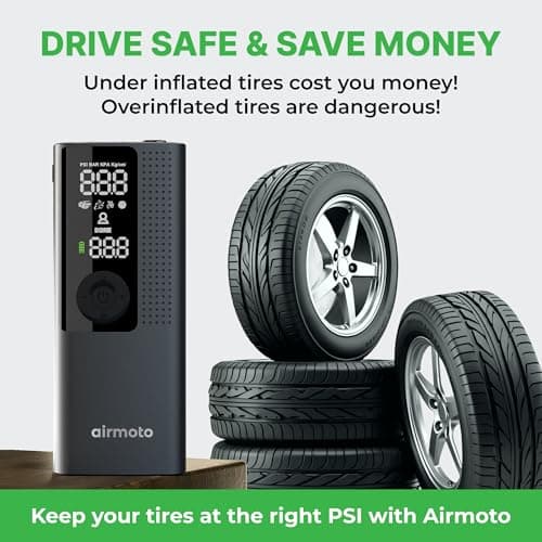 Airmoto Tire Inflator Portable Air Compressor - Air Pump For Car Tires with Digital Pressure Gauge, LED Light and Auto Shut-Off Function - Cordless Pump for Car, Motorcycle, Bicycle, Ball — view 2