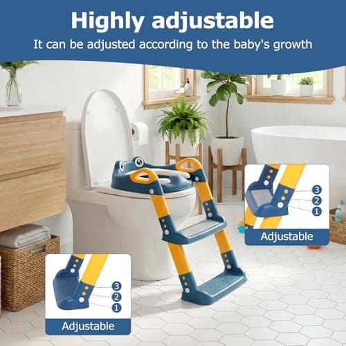 Toddler Toilet Seat with Step Stool, Foldable Potty Training Toddler Toilet Seat and Steps with Adjustable Height PVC Soft Cushion for Toddlers Boys Girls (03 Bule) — view 2