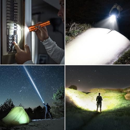 Wdtpro LED Rechargeable Flashlight 2 Pack, 3 Modes Super Bright High Lumens Flashlights, Zoomable Tactical Flash Light with LCD Display, IP65 Waterproof Flashlights for Home Emergency Camping - Orange — view 6